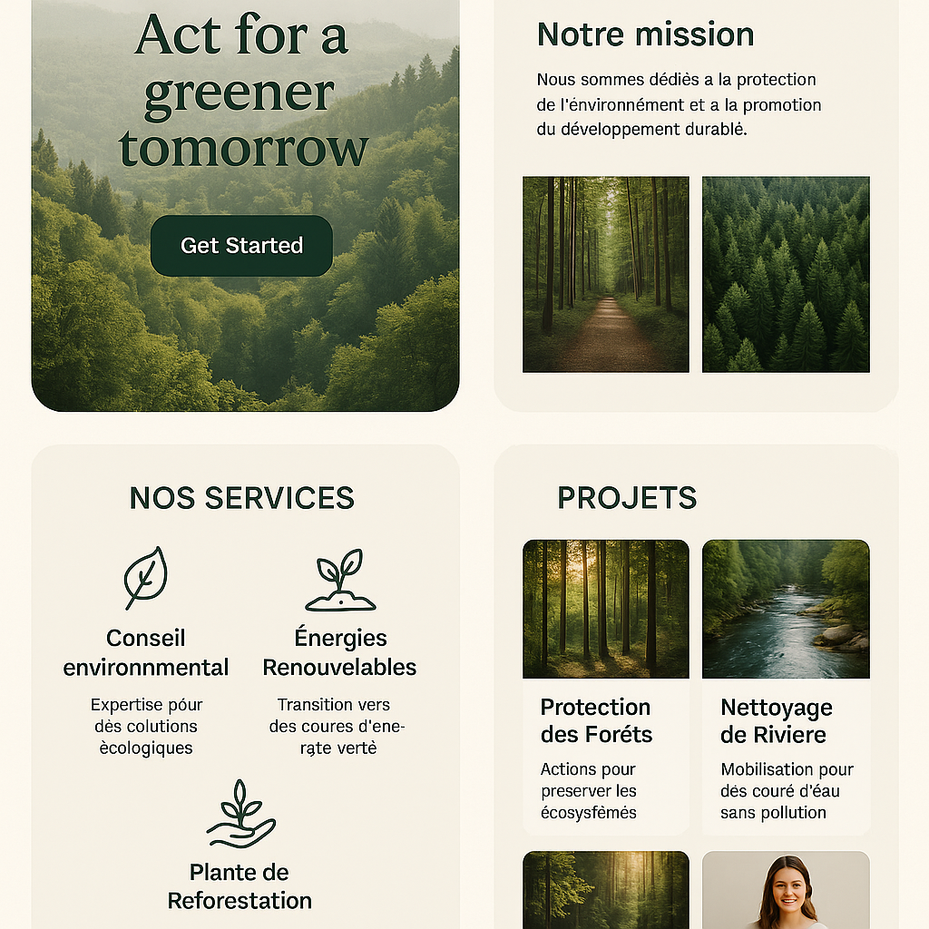 Aperçu du projet Greenly, un site vitrine écoresponsable développé en Next.js avec un design minimaliste et optimisé pour la performance et l’écoconception.